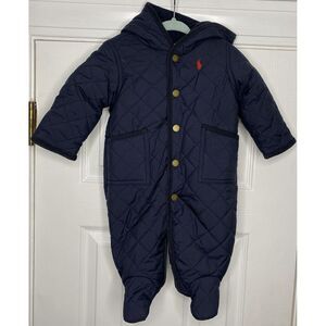 Ralph Lauren Baby Boy Quilted Snow Suit Navy Blue 3 Months